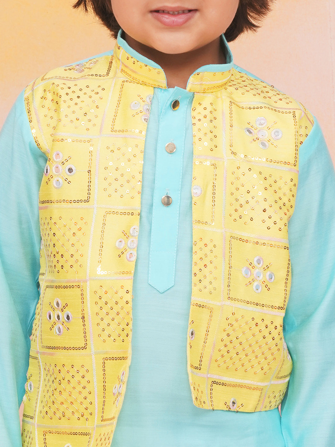 KID1 Kaancha Jacket Kurta Pyjama Set Yellow