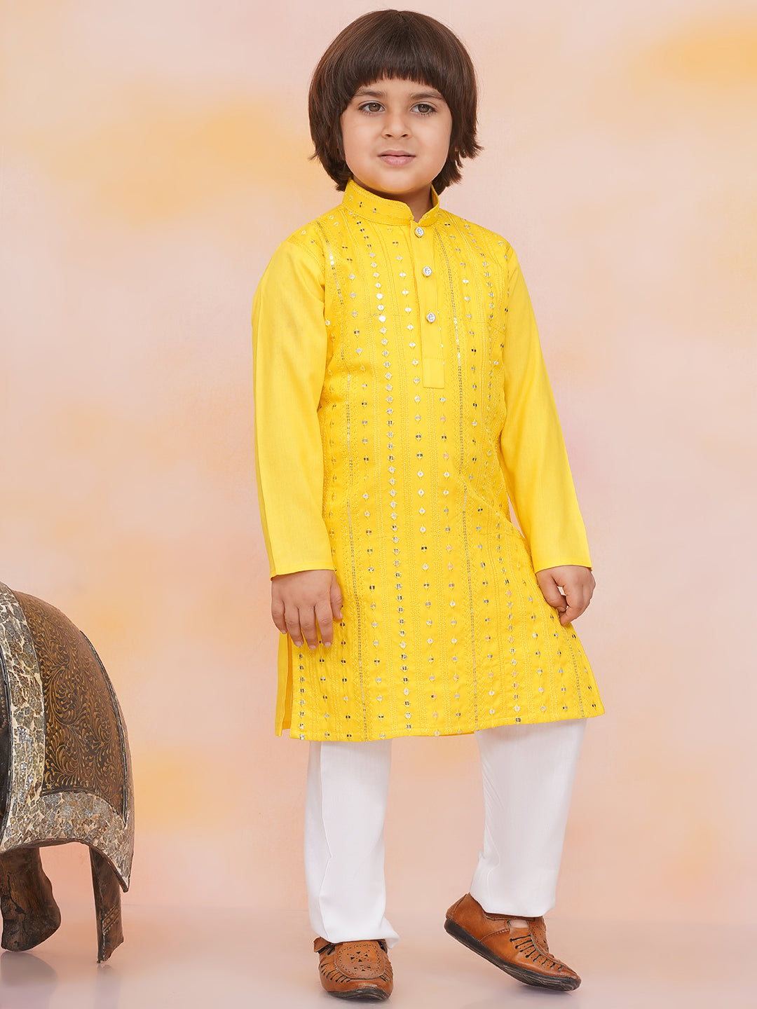 KID1 Mirror Shimmer Rayon Kurta Pyjama Yellow