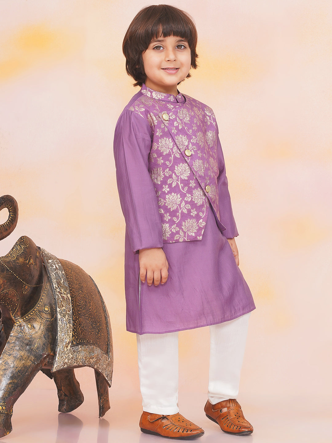 KID1 Attached Jacket Silk Kurta Set Purple