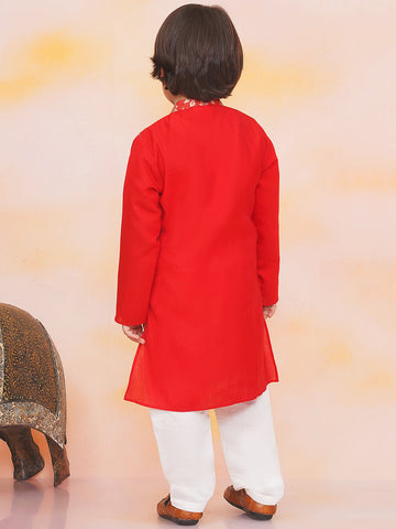 KID1 Attached Jacket Silk Kurta Set Red