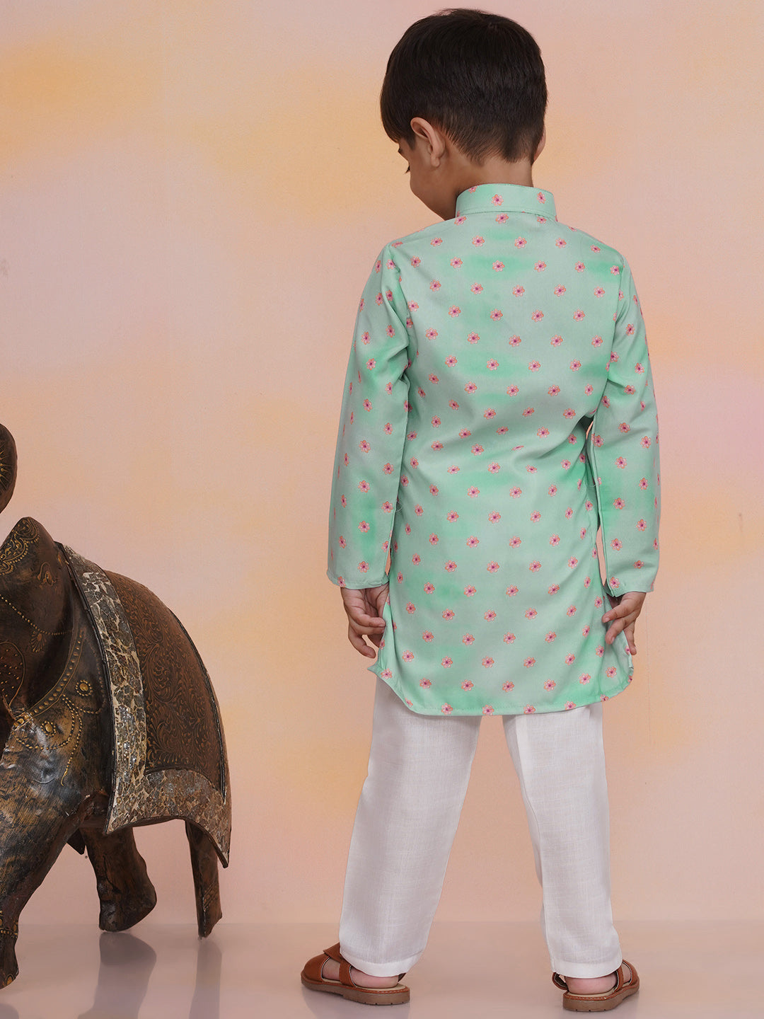 KID1 Rama Slim-Fit Printed Kurta Pyjama Green