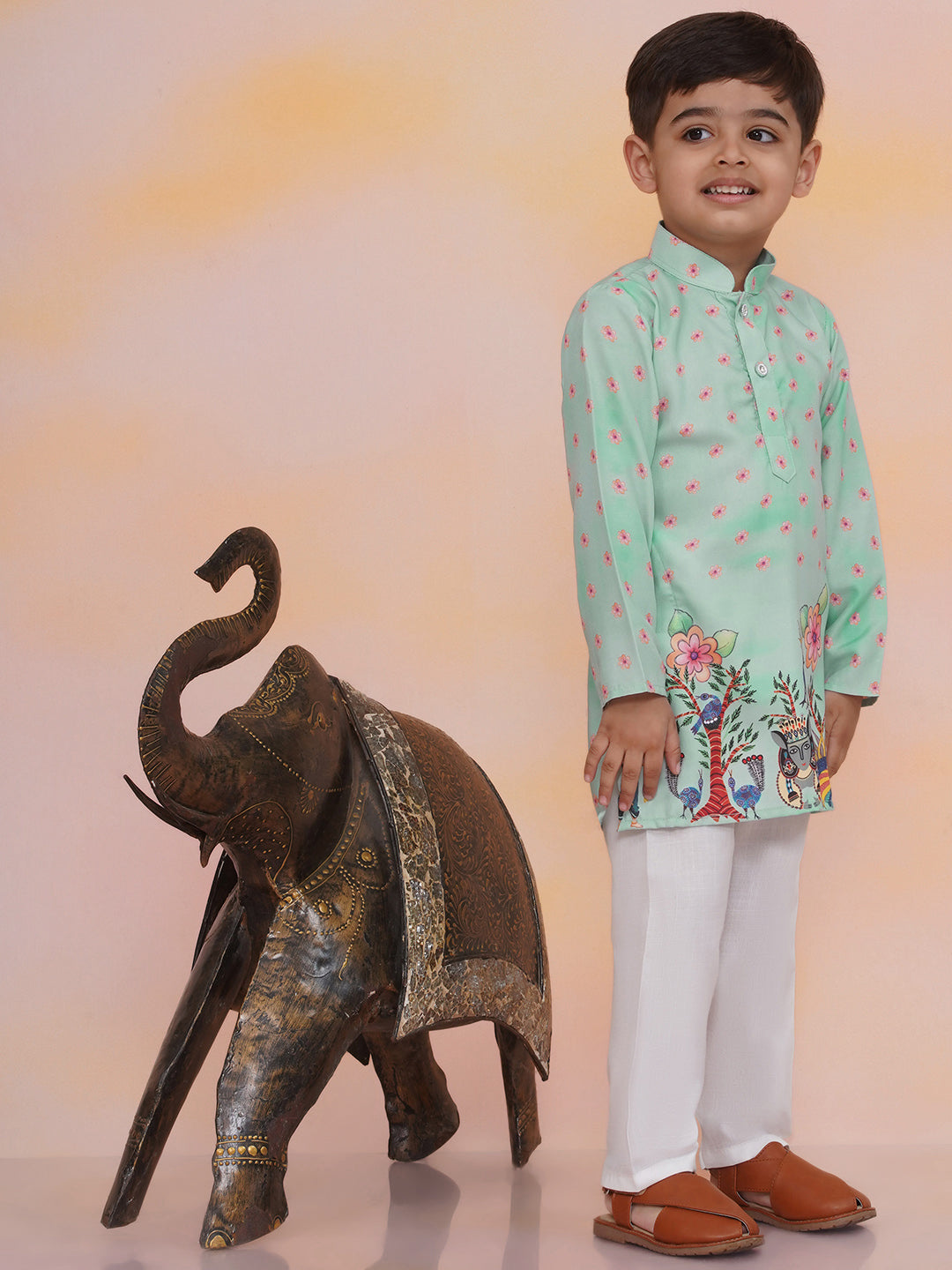 KID1 Rama Slim-Fit Printed Kurta Pyjama Green