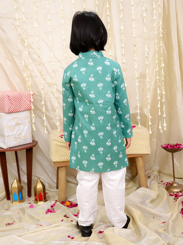 KID1 Floral Tiny Threads Kurta Pajama Set Green