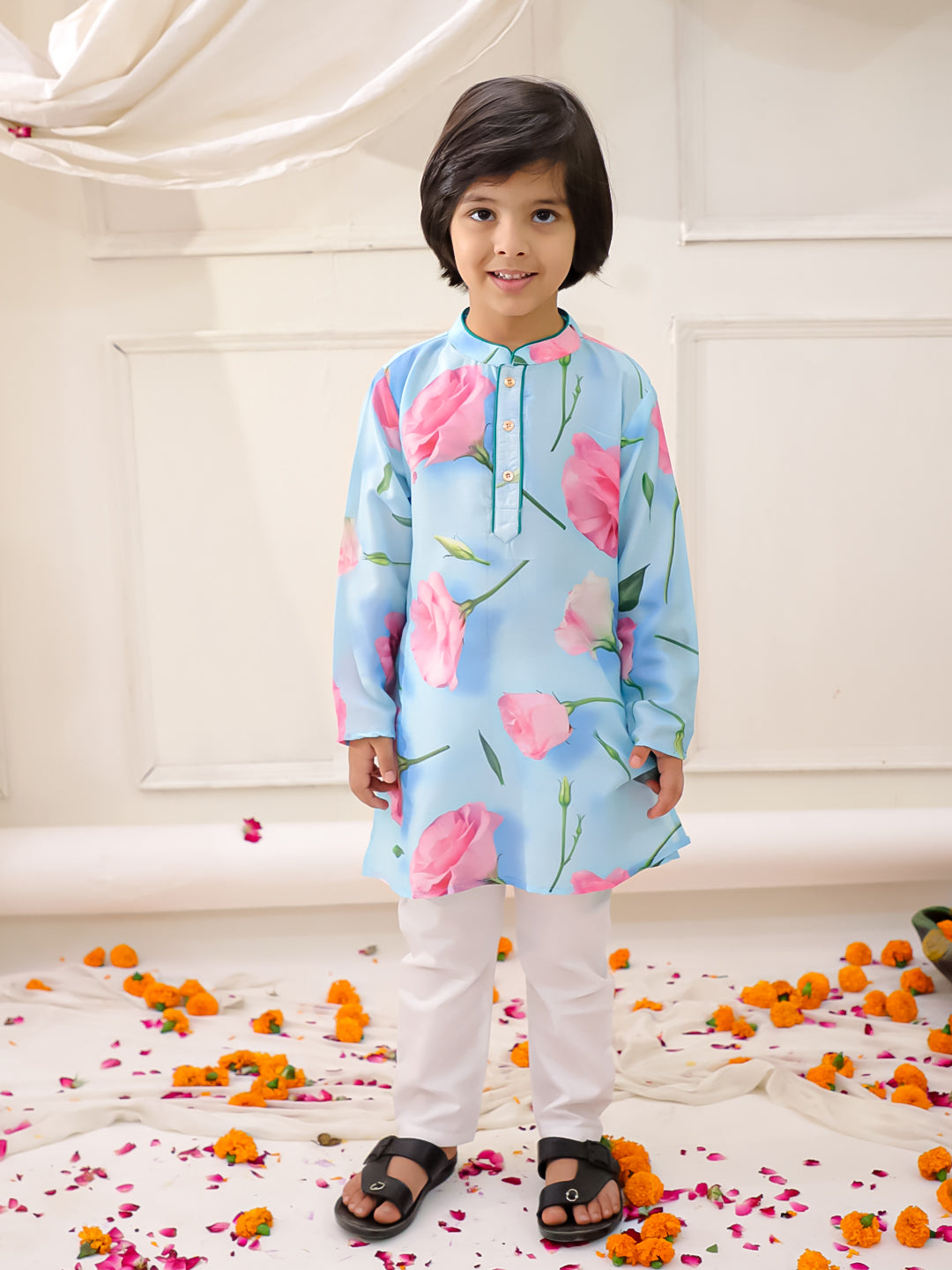 KID1 Floral Kurta Pajama Set Blue