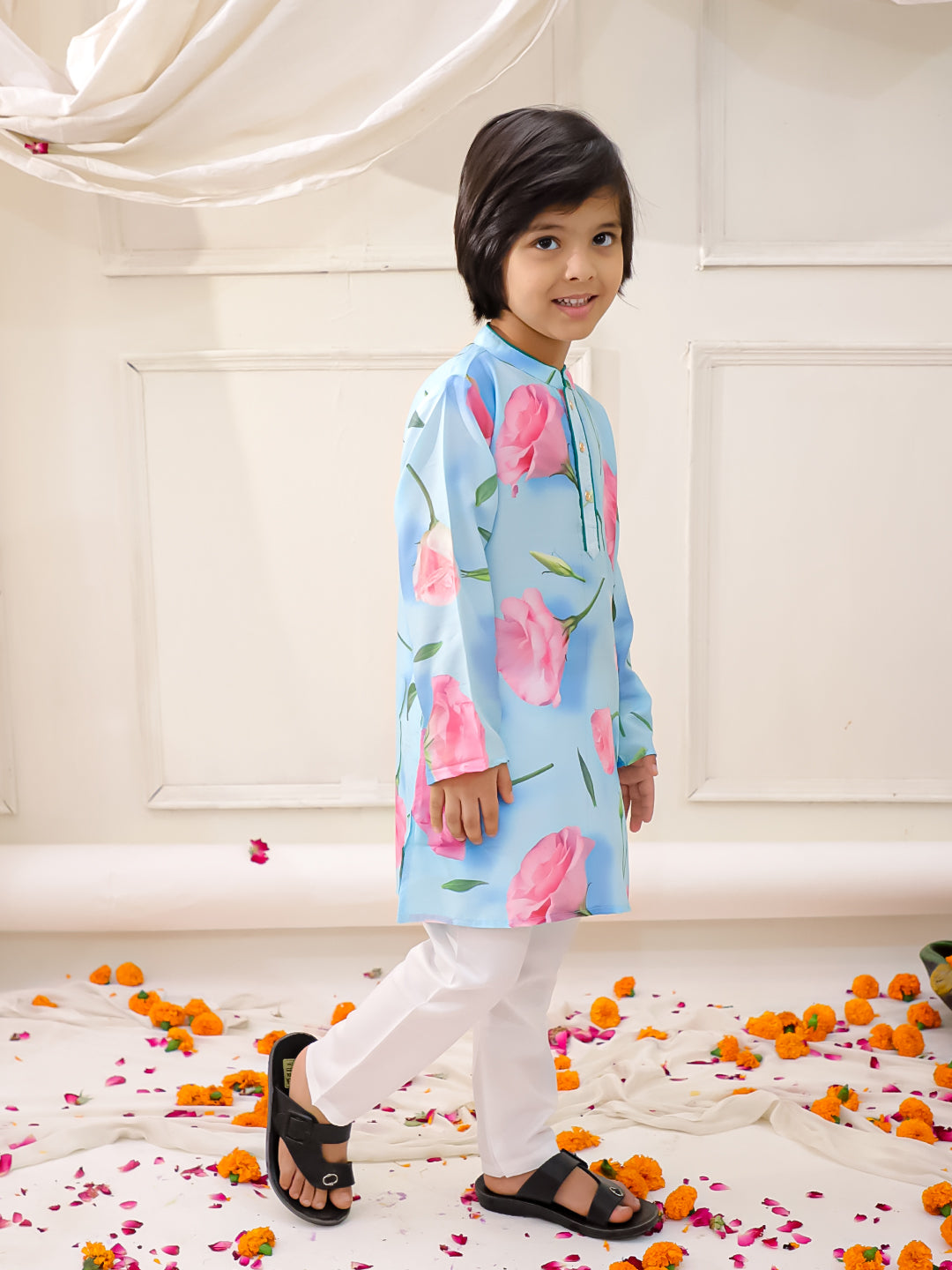 KID1 Floral Kurta Pajama Set Blue