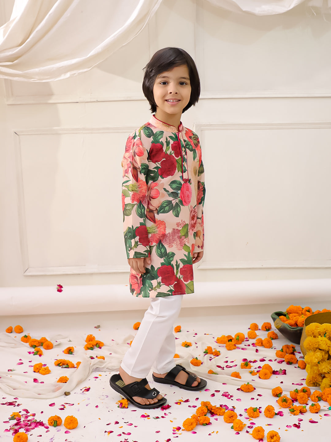 KID1 Floral Kurta Pajama Set Peach