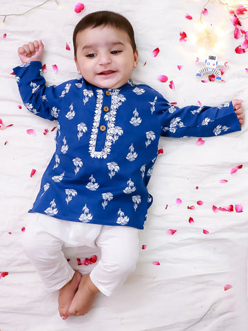 KID1 Infants Floral Tiny Threads Kurta Pajama Set Blue