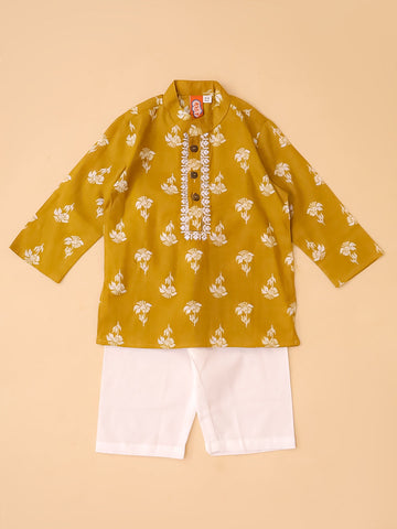 KID1 Infants Floral Tiny Threads Kurta Pajama Set Musturd