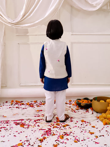 KID1 Embroidered Jacket Kurta Pyjama Set Blue