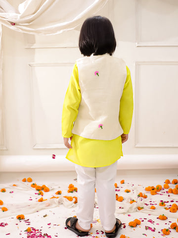KID1 Embroidered Jacket Kurta Pyjama Set Yellow