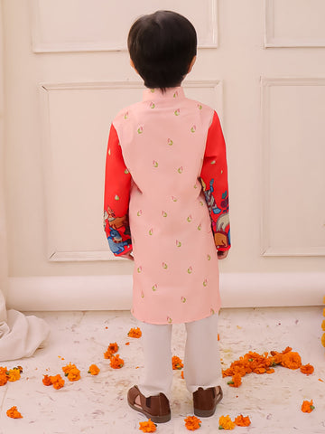 KID1 Krishna Slim-Fit Printed Kurta Pyjama Orange