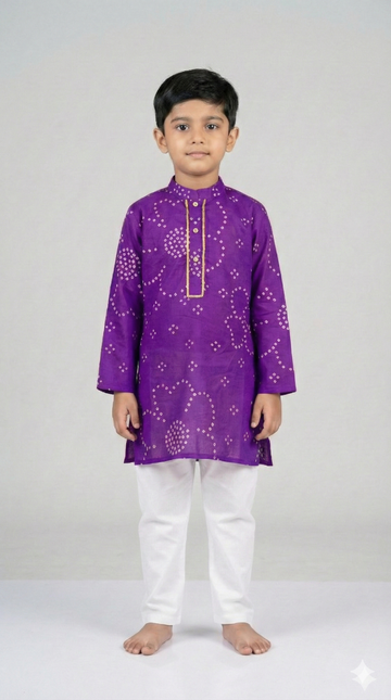Kid One Royal Bandhani Kurta Set Purple