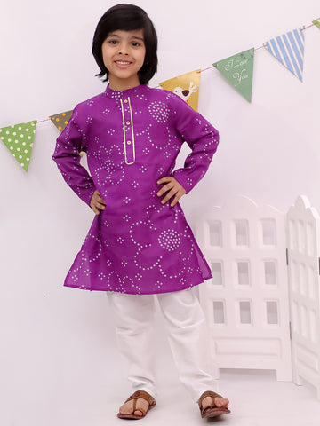 Kid One Royal Bandhani Kurta Set Purple