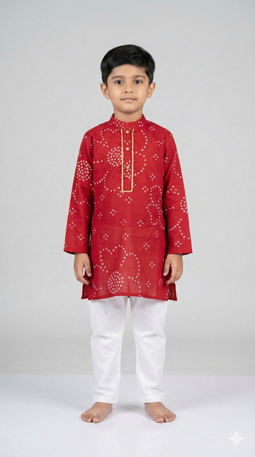 Kid One Royal Bandhani Kurta Set Red