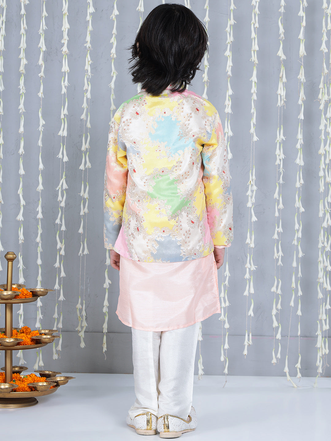 KID1 Dew Drop Jacket With Kurta And Pyjama Set Peach