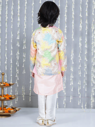 KID1 Dew Drop Jacket With Kurta And Pyjama Set Peach