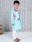 KID1 Guldasta Boys Jacket Kurta And Pyjama Set Turquoise