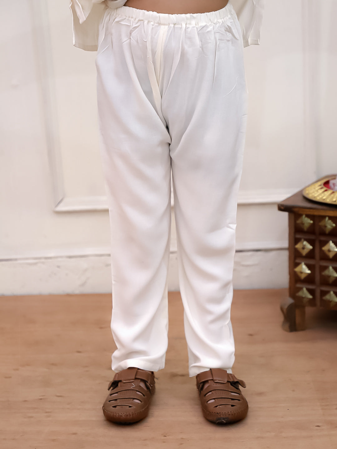 Kid One Sequins Work Kurta Pajama Set Offwhite