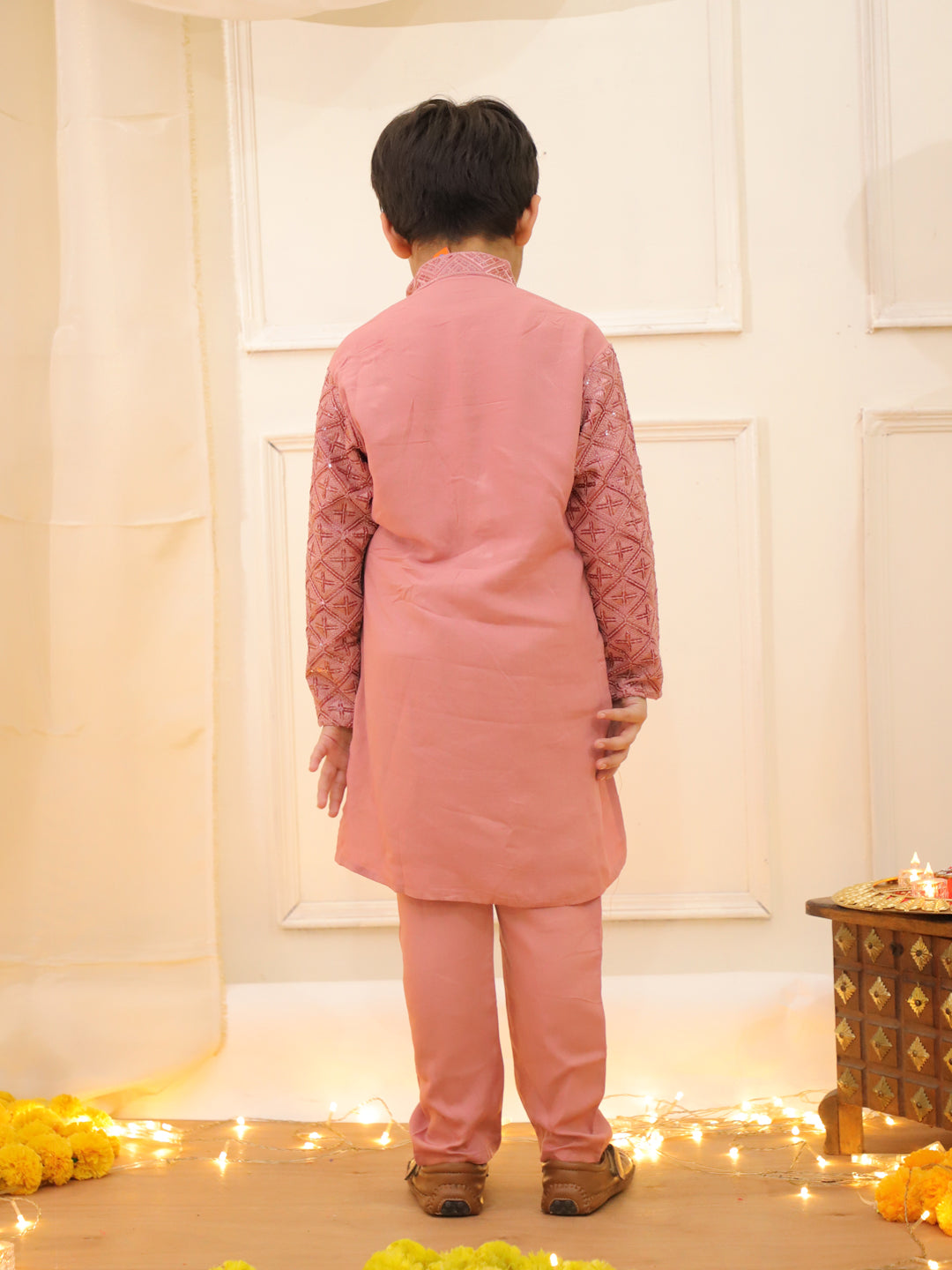 Kid One Sequins Work Kurta Pajama Set Pink