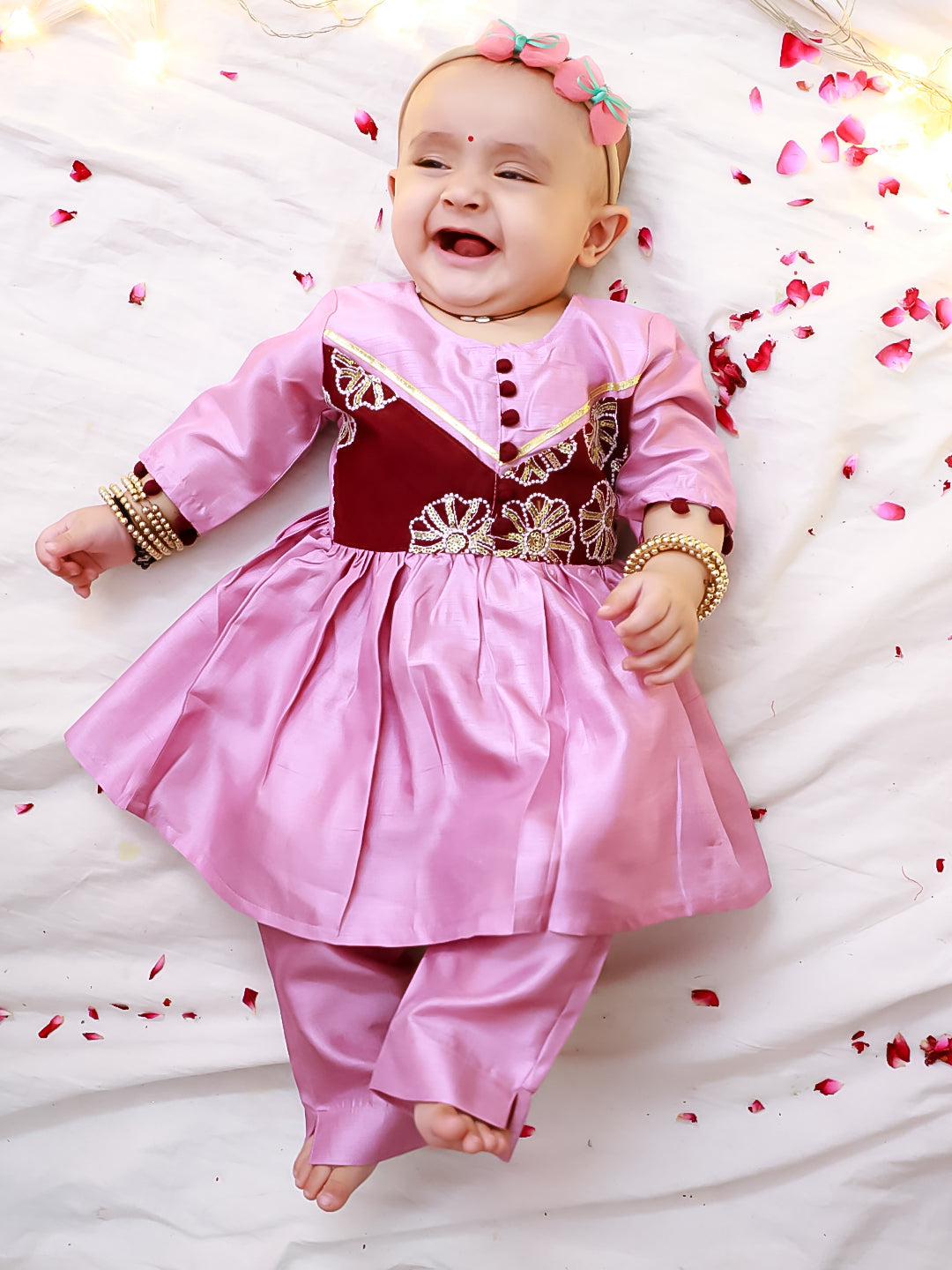 KID1 Infants Sequins Flower Kurti Pants Purple