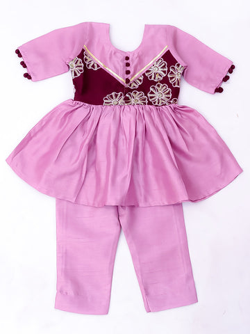 KID1 Infants Sequins Flower Kurti Pants Purple