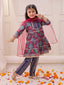 KID1 3 Tier Kurti With Pants And Dupatta Blue