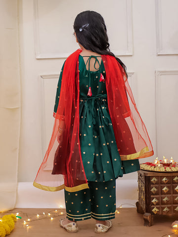 KID1 Chanda Buti Anarkali Pant With Dupatta Green