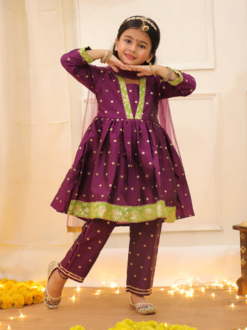 KID1 Chanda Buti Anarkali Pant With Dupatta Purple