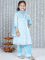 KID1 Floral Printed Kurti Palazzo With Dupatta Blue