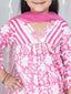KID1 Floral Printed Kurti Palazzo With Dupatta Pink