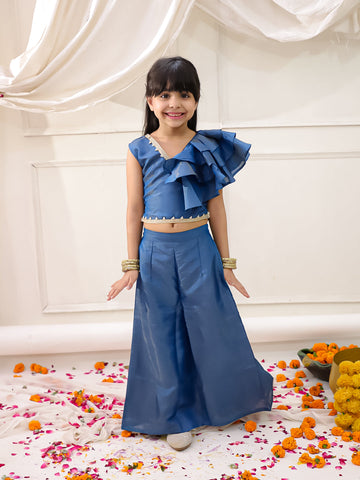 KID1 Pearl Ruffle top with palazzo Blue