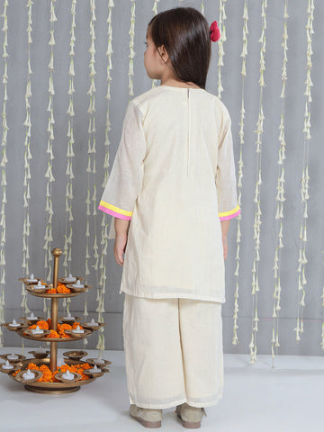 KID1 Emroidered Kurti With Plazzo Offwhite