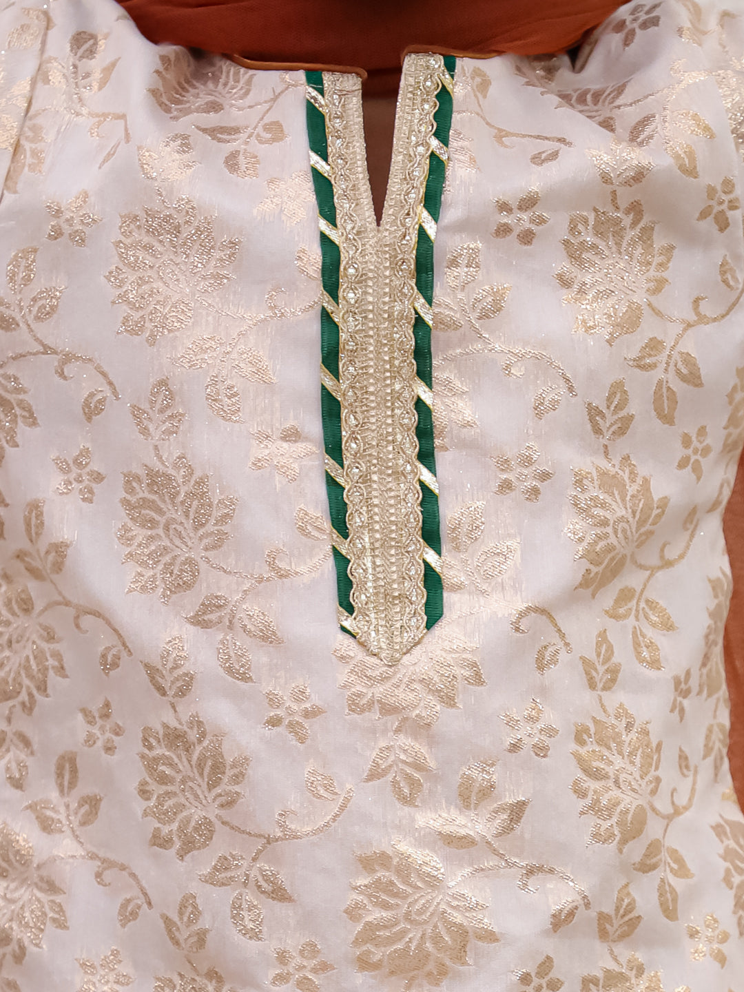 Kid One Jacquard Kurti Plazzo Set Offwhite