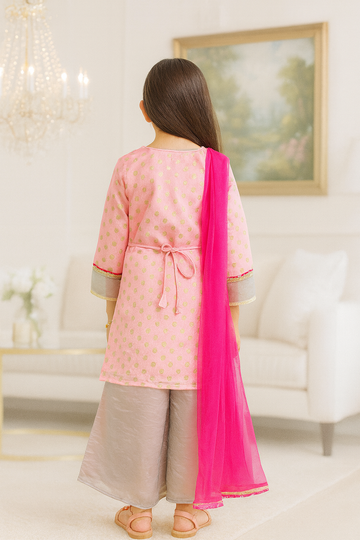 Kid One Jacquard Kurti Plazzo Set Pink