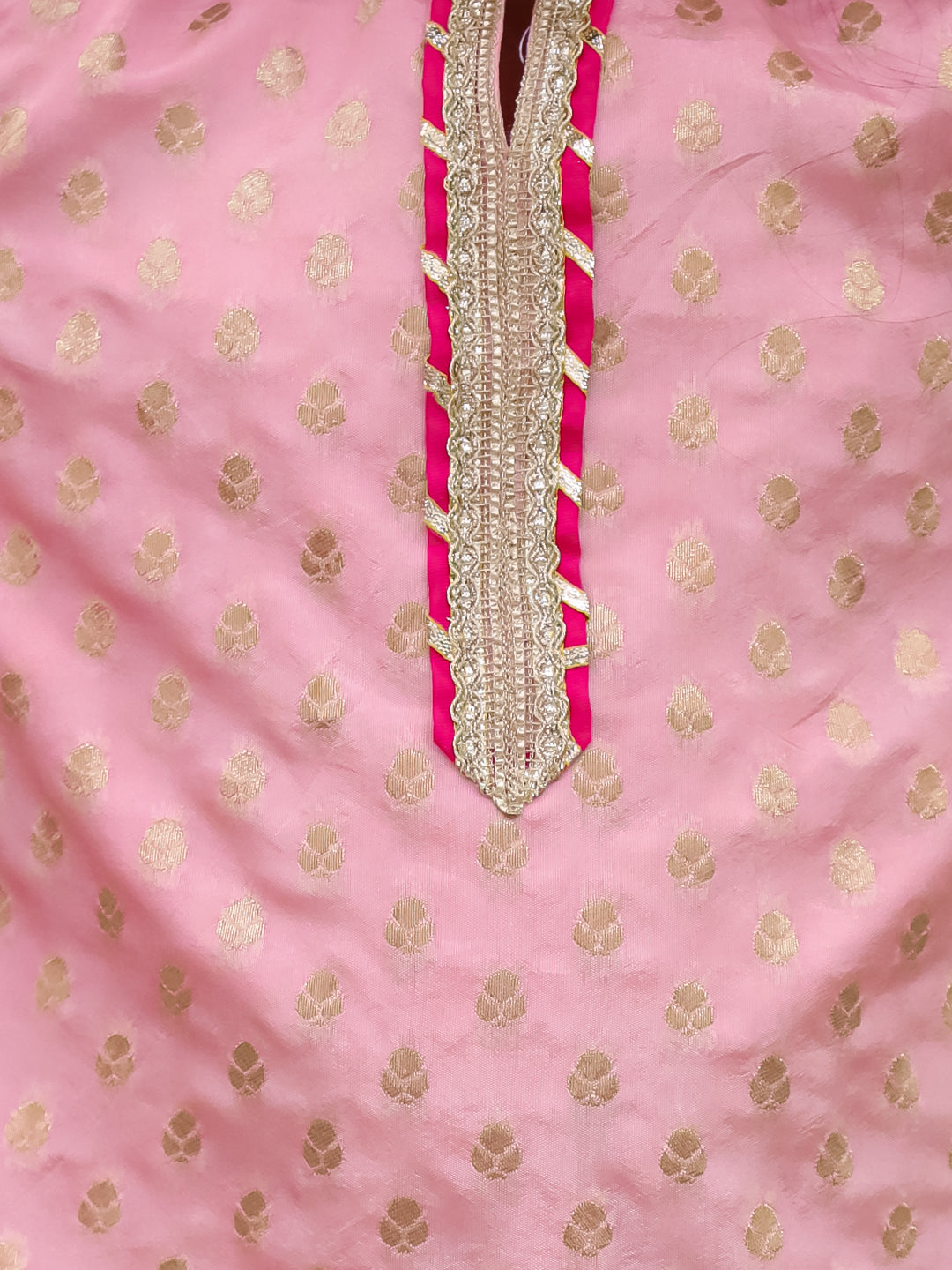 Kid One Jacquard Kurti Plazzo Set Pink