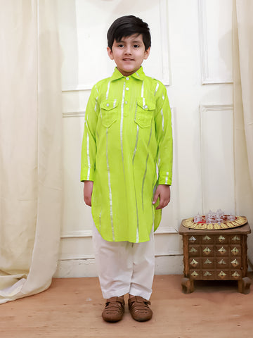 Kid One Pathani Kurta with Salwar Green