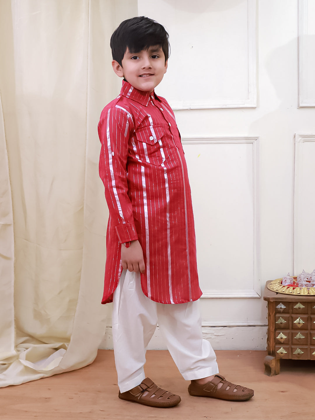 Kid One Pathani Kurta with Salwar Red