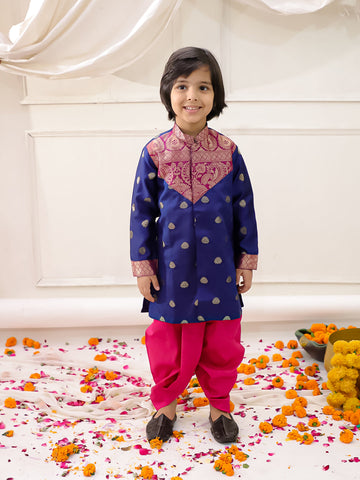 KID1 Royal Sherwani Dhoti Set Navy