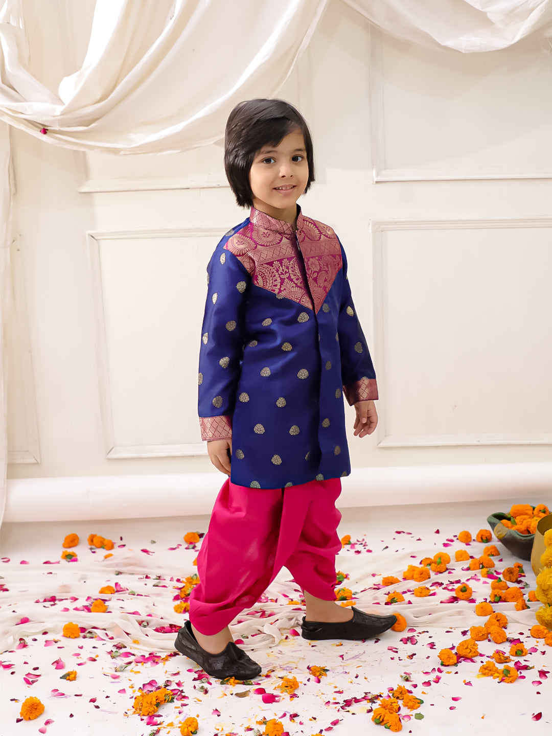 KID1 Royal Sherwani Dhoti Set Navy Blue