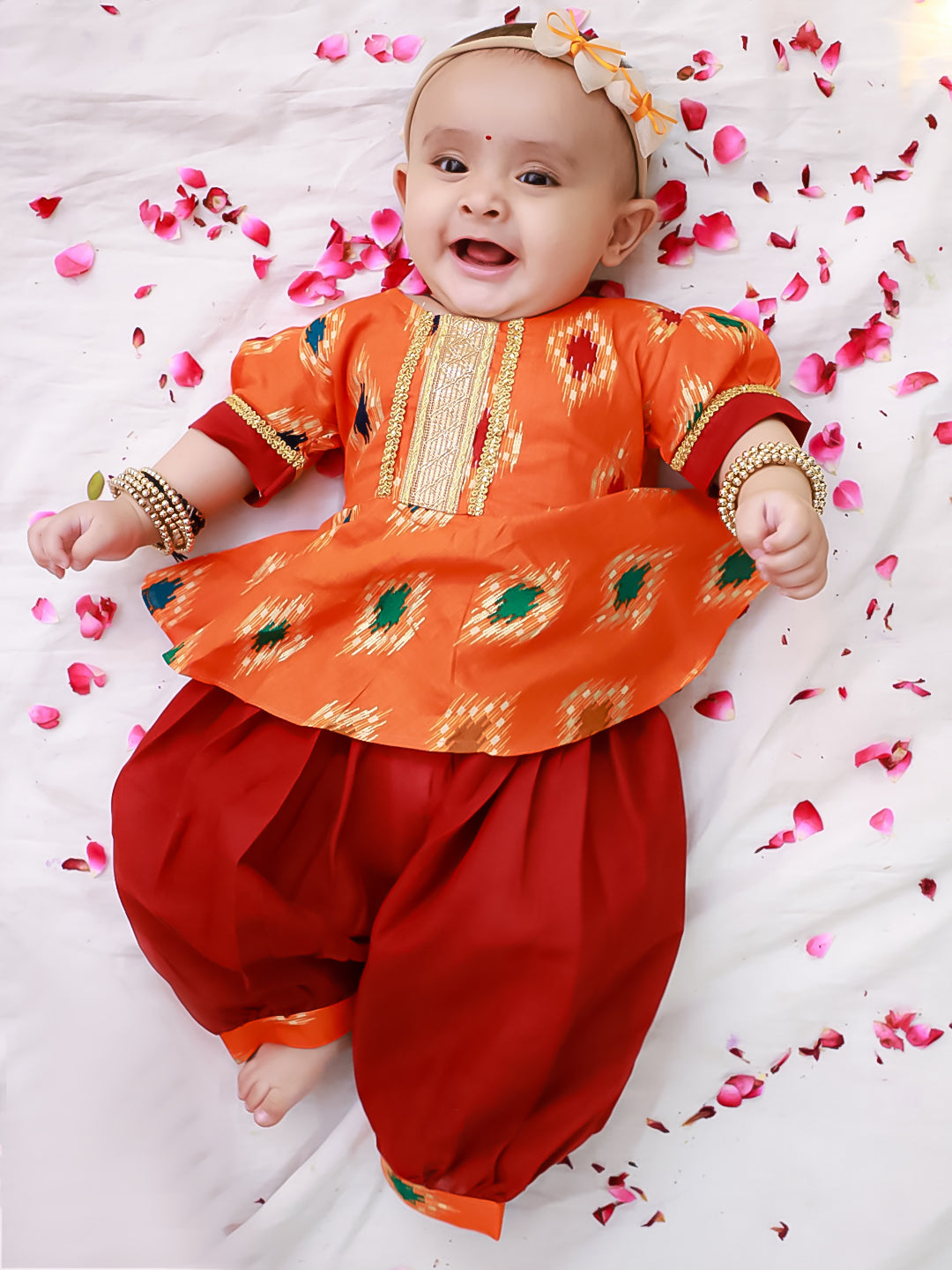 KID1 Infants Ikat Peplum With Afghani Salwar Orange