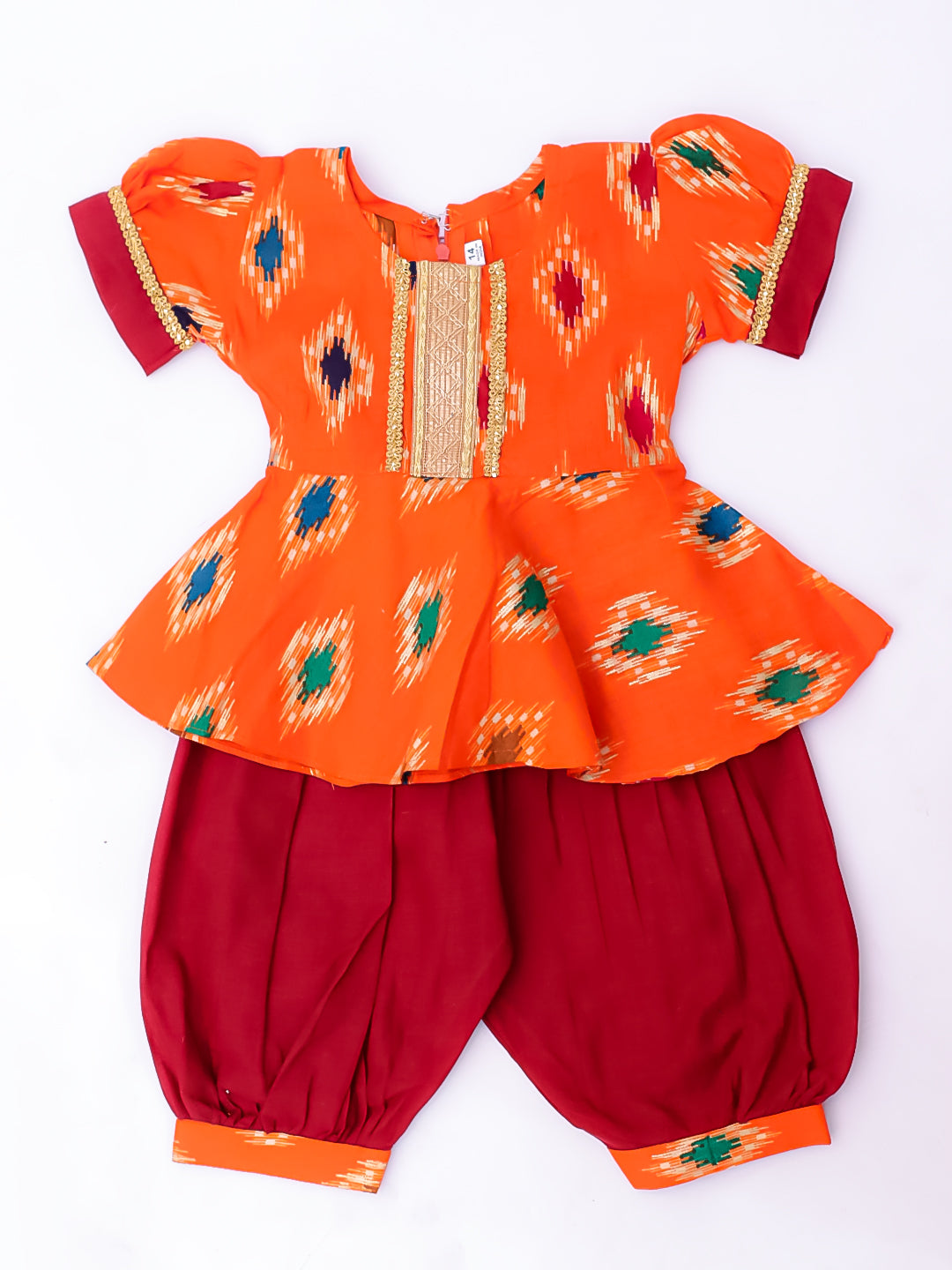 KID1 Infants Ikat Peplum With Afghani Salwar Orange