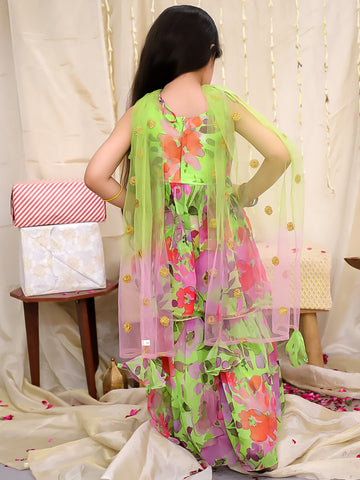 KID1 Spring Floral Shararaa Set Green