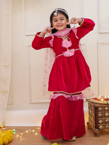 KID1 Riwaz Rani Velvet Sharara Set Pink