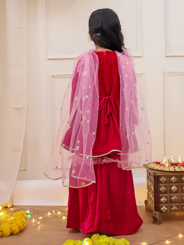 KID1 Riwaz Rani Velvet Sharara Set Pink