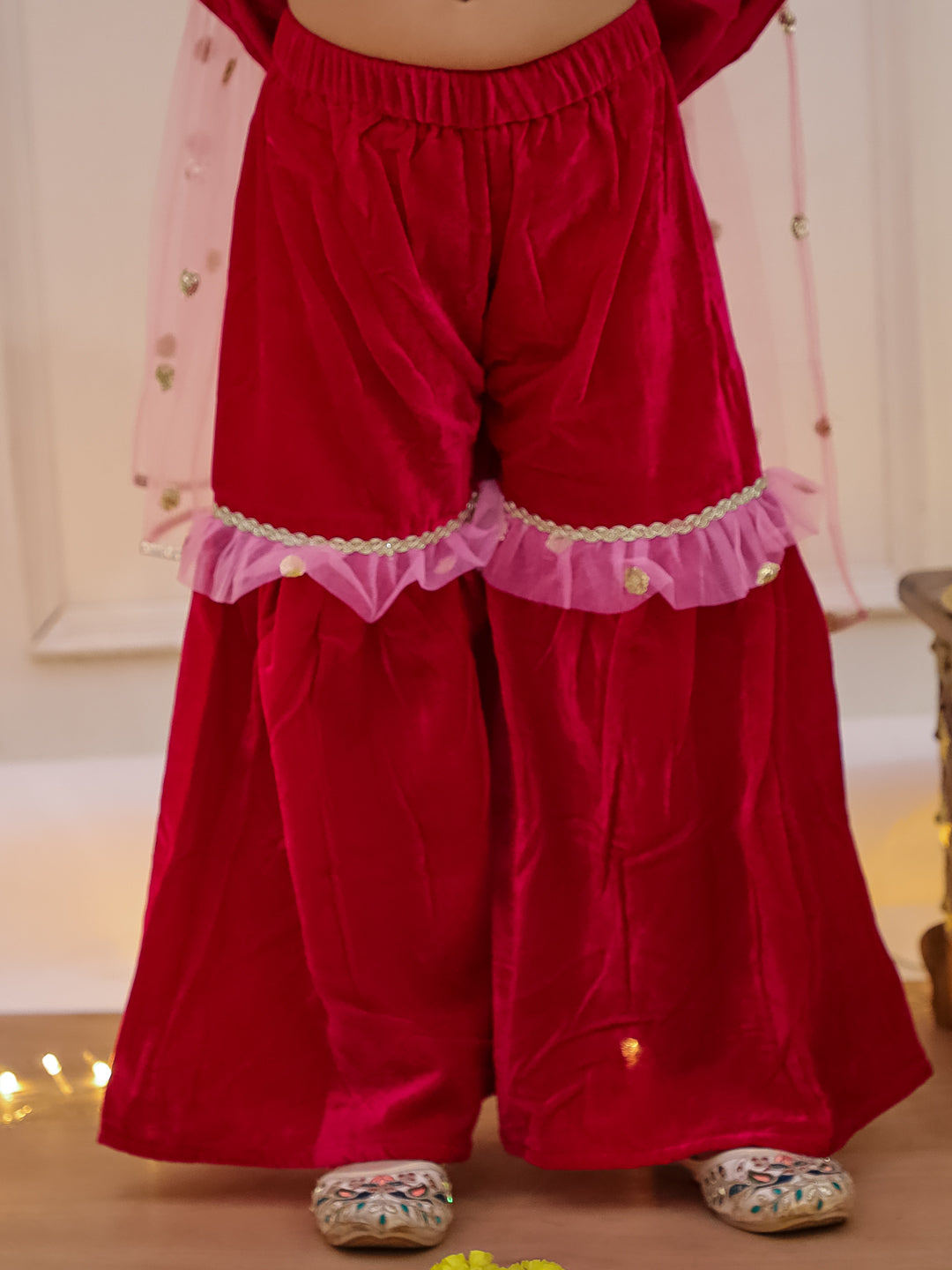 KID1 Riwaz Rani Velvet Sharara Set Pink