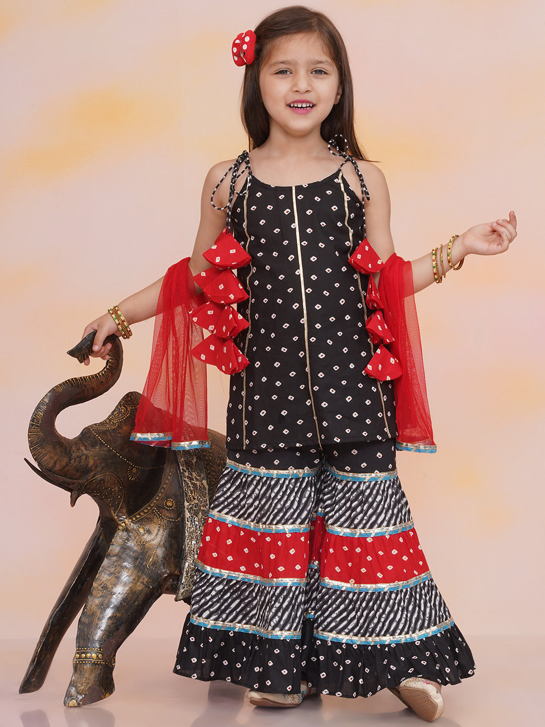 KID1 Aisha Bandhani Sharara Set Black