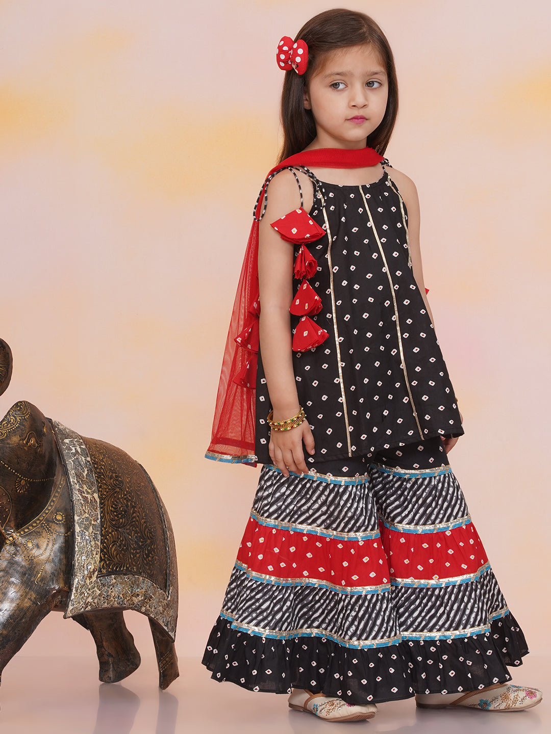 KID1 Aisha Bandhani Sharara Set Black