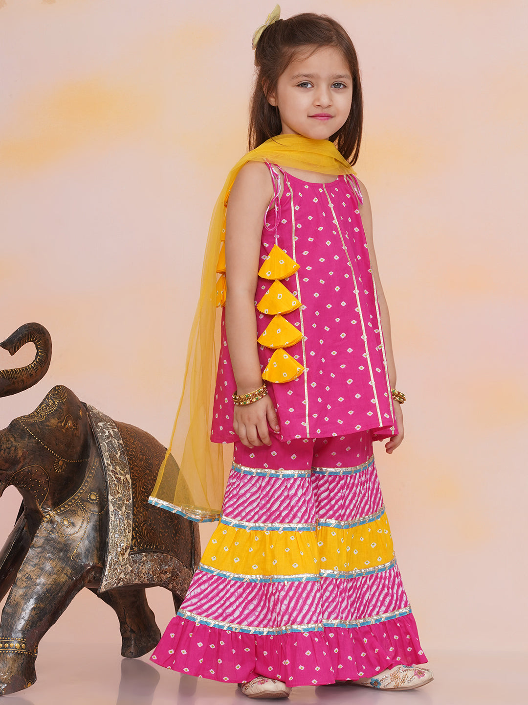 KID1 Aisha Bandhani Sharara Set Pink