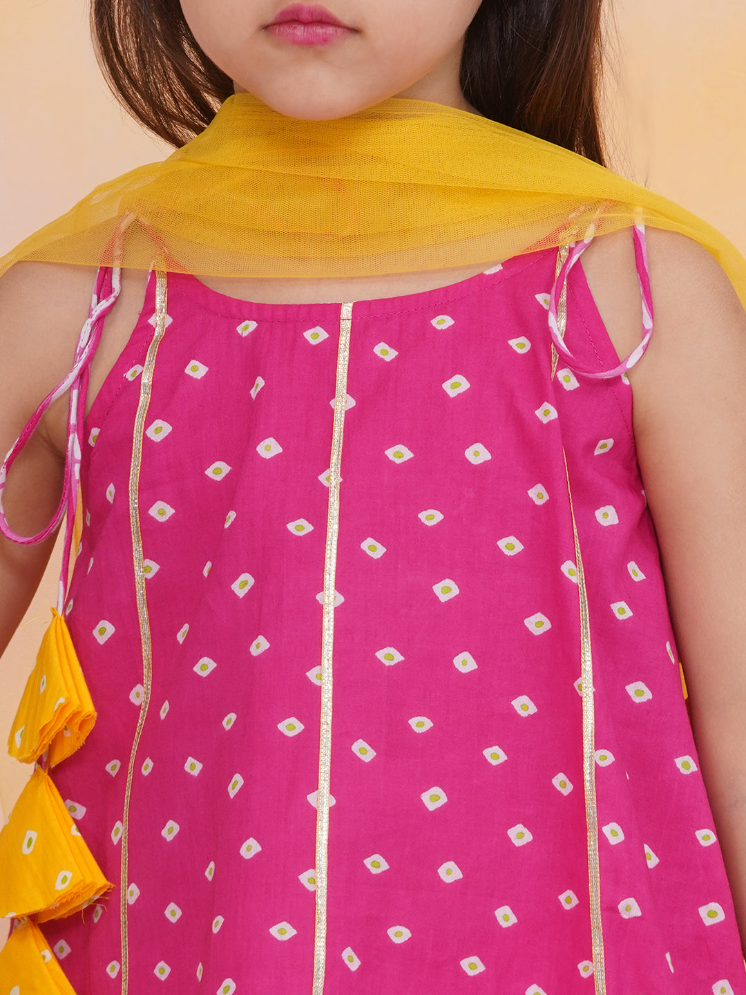 KID1 Aisha Bandhani Sharara Set For Girls With Chandaa Bandhani Kurta Pyjama For Boys - Pink & Yellow