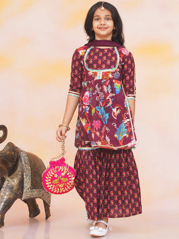KID1 Naaz Kurti Sharara Set Wine